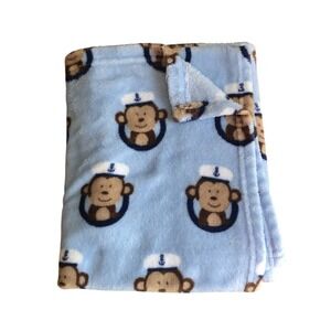 Garanimals Baby Blanket Light Blue Monkey Sailor Nautical Theme Soft Fleece